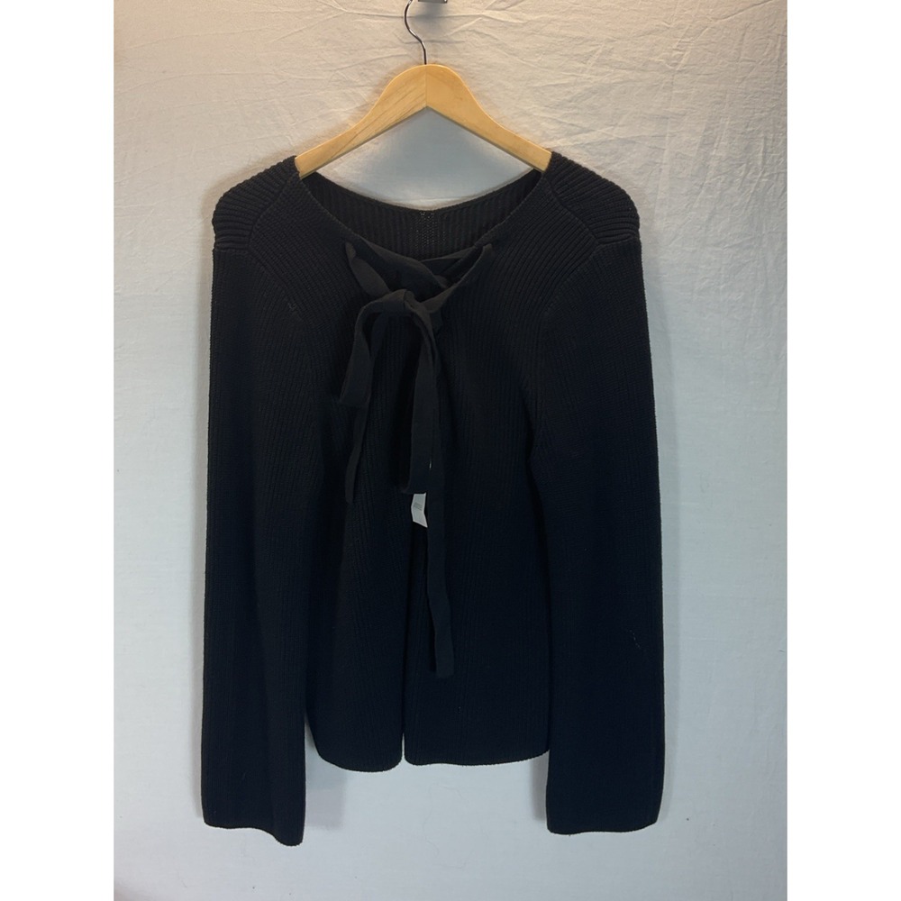 New‎ Loft Tie Neck Long Sleeve Sweater XL Black Waffle Winter